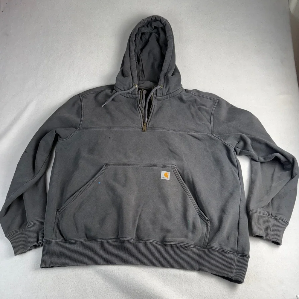 Carhartt Mens Original Fit Quarter Zip Hoodie Gray 100617-001 Large Distressed